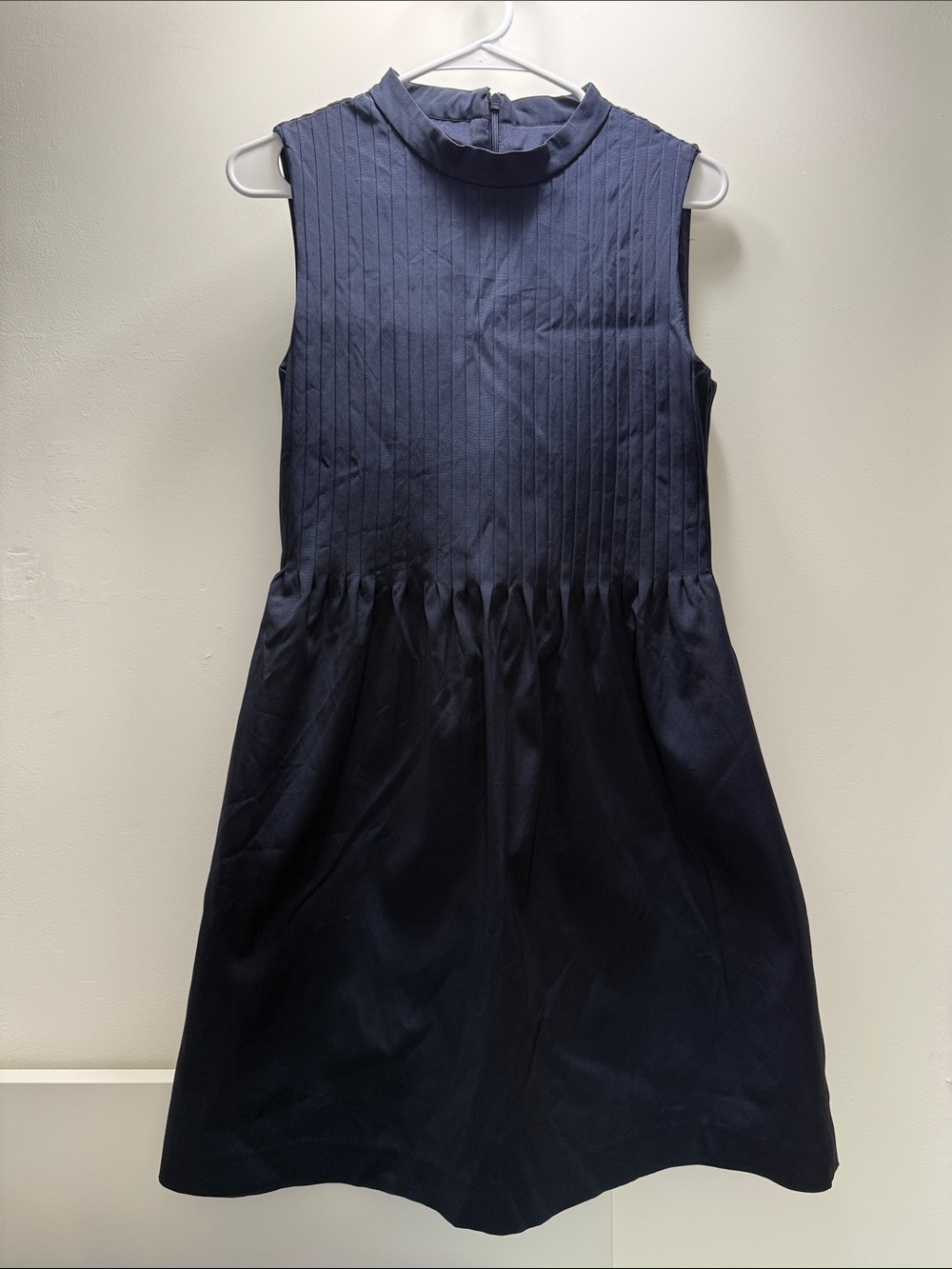 J. Crew Navy Sleeveless Mock Neck Pintuck A-Line Dress